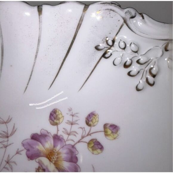 Antique KPM Germany Scalloped Serving Bowl-White Floral Gold Handles numbered - Picture 3 of 7